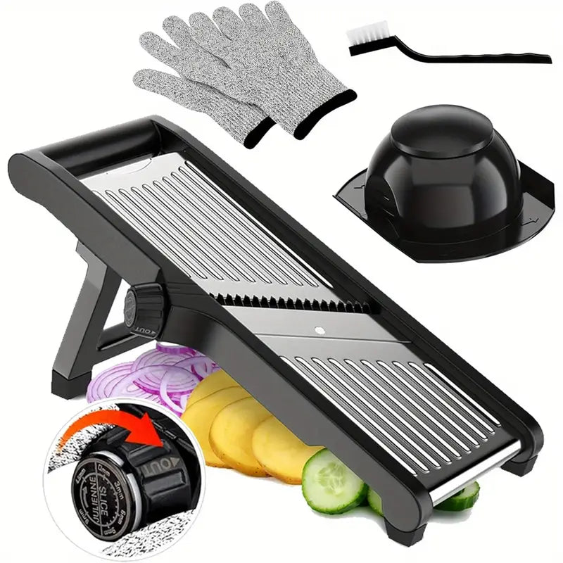 Manual Stainless Steel Mandolin Slicer with Adjustable Thickness Dial